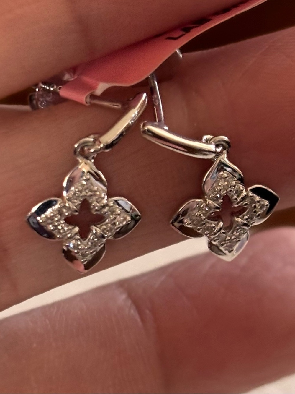 Sterling Silver 925 Floral Drop Earrings - lab grown Diamonds